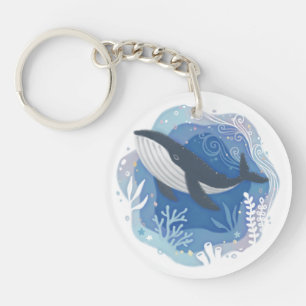 Walvis en koralen in Ocean Paper Art Illustratie Sleutelhanger