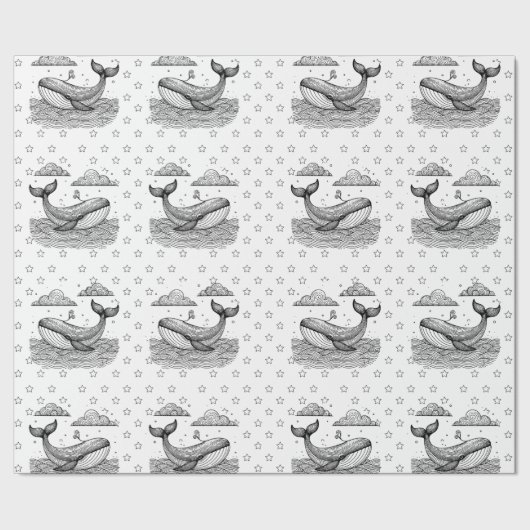 Walvis en Sterren Patroon Kinder Gepersonaliseerde Cadeaupapier (Zoom)