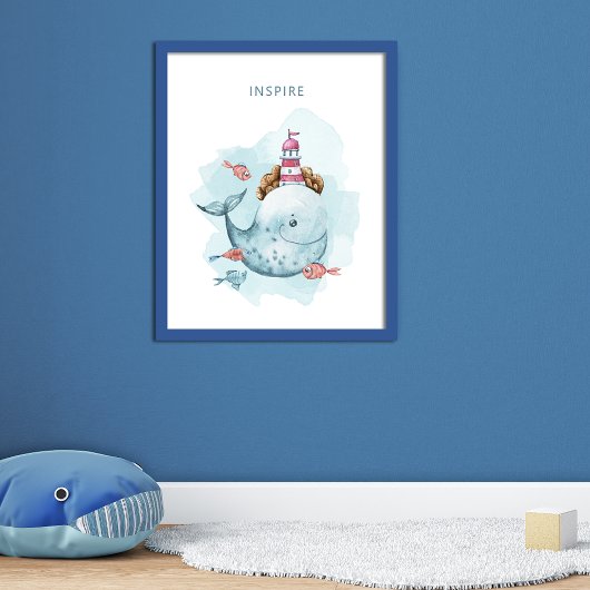 walvis en vuurtoren Magische Waterverf Poster