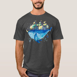 walvis en waterverf van vaartuigen t-shirt