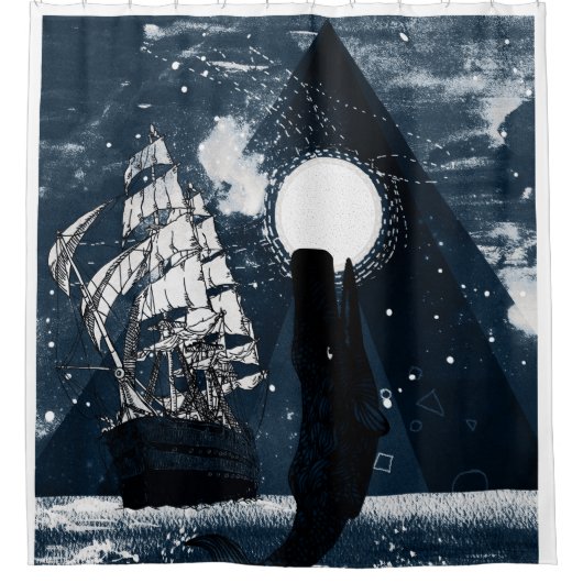 Walvis en zeilboot douchegordijn (Voorkant)