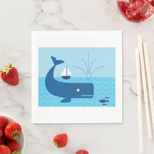 Walvis en zeilboot Oceaan Blauw Zee Servet