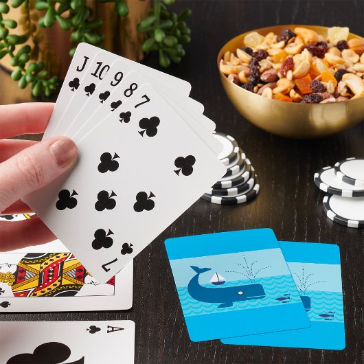 Walvis en zeilboot oceanische blauwe zee pokerkaarten