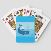 Walvis en zeilboot oceanische blauwe zee pokerkaarten (Achterkant)