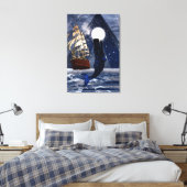 Walvis en zeilt op een volle maan nacht canvas afdruk (Insitu (Slaapkamer))