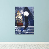 Walvis en zeilt op een volle maan nacht canvas afdruk (Insitu (Houten vloer))