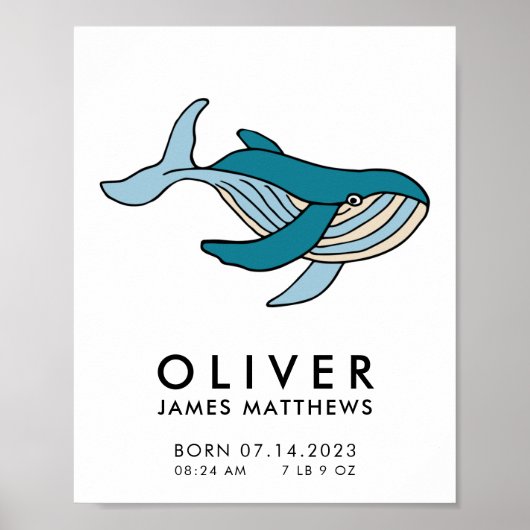 Walvis Geboorte Stats Jongen Poster (Voorkant)