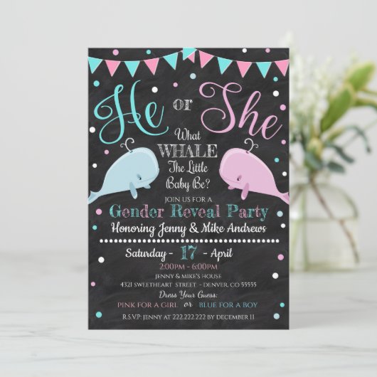 Walvis Gender Onthulling Party Uitnodiging (Staand voorkant)