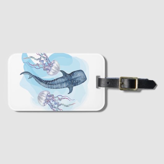 Walvis Haai. Aquarel Bagagelabel (Voorkant (horizontaal))