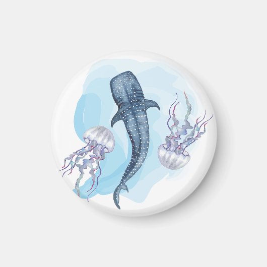 Walvis Haai. Waterverf Magneet (Voorkant)