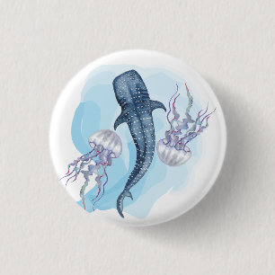 Walvis Haai. Waterverf Ronde Button 3,2 Cm