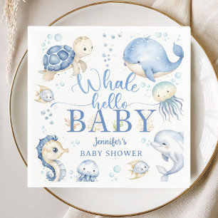 Walvis Hallo Baby Shower Jongen Blauwe Oceaan Papi Servet