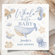 Walvis Hallo Baby Shower Jongen Blauwe Oceaan 