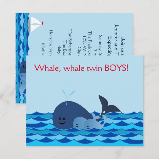 Walvis Het is een Baby shower met twee stralen Kaart (Voorkant / Achterkant)