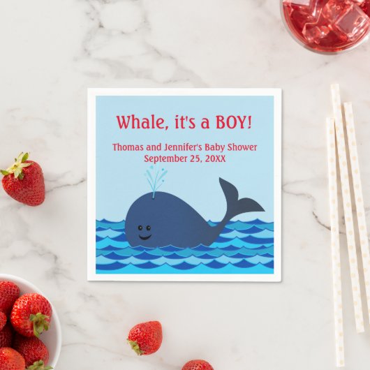 Walvis, het is een jongen Baby shower servetten (Insitu)