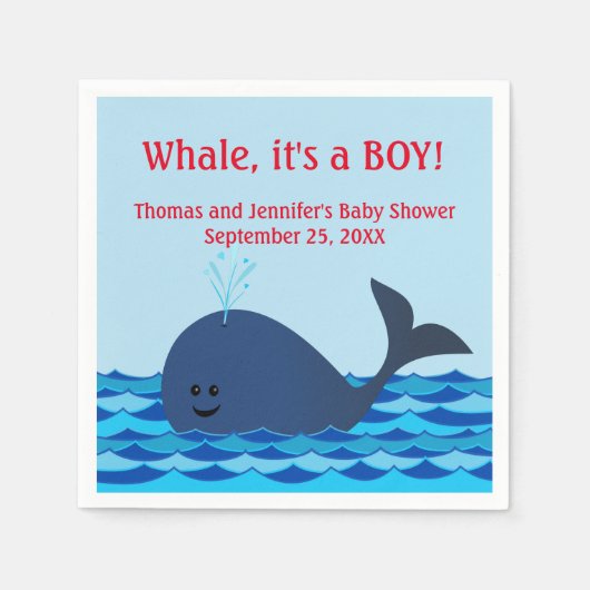 Walvis, het is een jongen Baby shower servetten (Voorkant)
