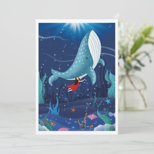 walvis in de zee feestdagenkaart (Staand voorkant)