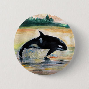 Walvis in Jump Wild Orka Ronde Badge Button 5,7 Cm