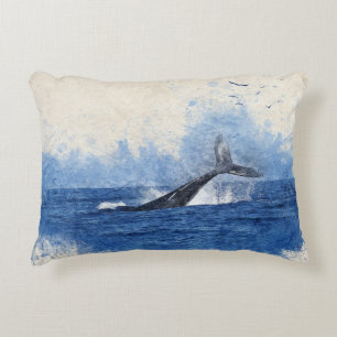 Walvis in Zee Vogels in Afstand Art Decor Gift Accent Kussen