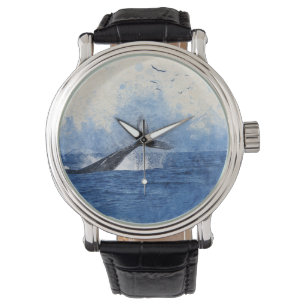 Walvis in Zee Vogels in Afstand Art Decor Gift Horloge