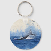 Walvis in Zee Vogels in Afstand Art Decor Gift Sleutelhanger (Voorkant)