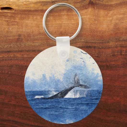 Walvis in Zee Vogels in Afstand Art Decor Gift Sleutelhanger (Voorkant)
