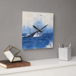 Walvis in Zee Vogels in Afstand Art Decor Gift Vierkante Klok