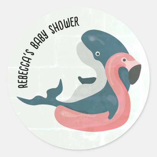 Walvis in zwembad baby shower ronde sticker (Voorkant)