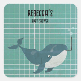 Walvis in zwembad baby shower vierkante sticker