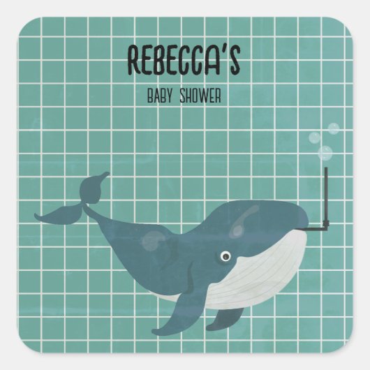 Walvis in zwembad baby shower vierkante sticker (Voorkant)