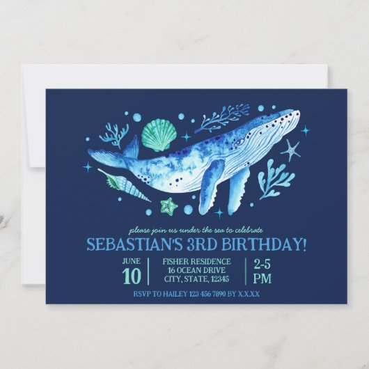 Walvis, koraal en zeeschelpen onder het Zee blauw Kaart (Voorkant)