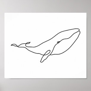 Walvis, lijntekening illustratie poster