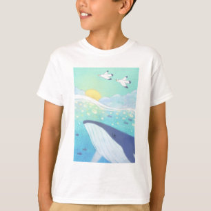 Walvis, meeuwen en zomer oceaan illustratie t-shirt