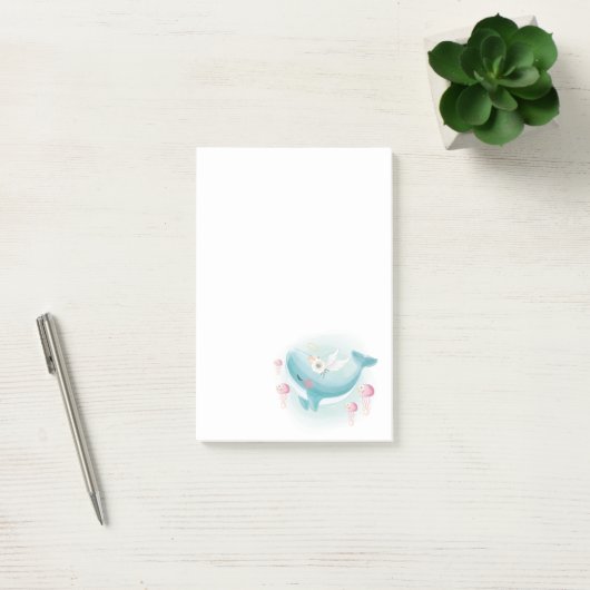  walvis met kwallen en bloemen post-it® notes (Kantoor)
