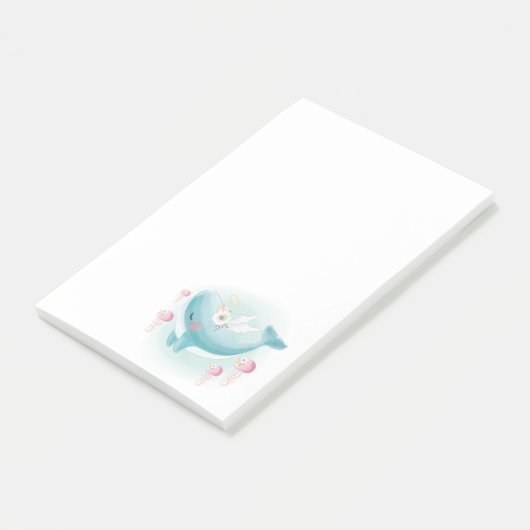  walvis met kwallen en bloemen post-it® notes (Schuin)