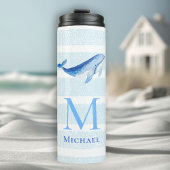 Walvis Monogram Strand Nautische Streep Waterverf Thermosbeker
