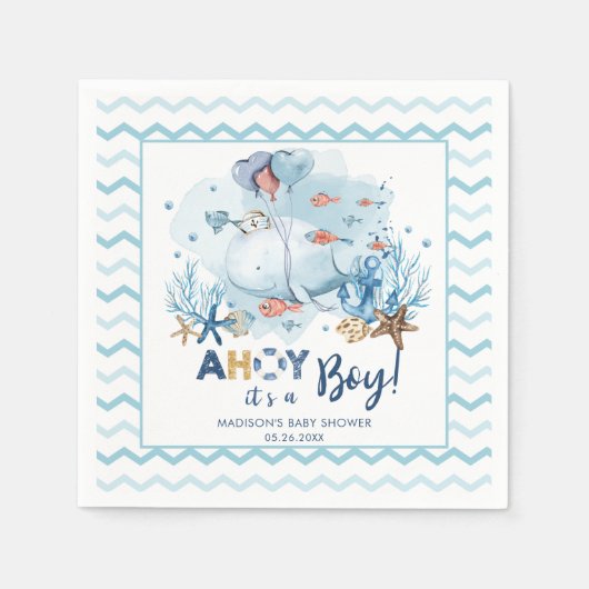 Walvis Nautical Ahoy Het is een jongen Baby shower Servet (Voorkant)