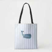 Walvis Nautical Blauwe Streep Strand Vibes Tote Bag (Voorkant)