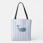 Walvis Nautical Blauwe Streep Strand Vibes Tote Bag (Achterkant)