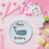 Walvis Nautical Happy Birthday Stripe papieren Bor Bordje (Feest)