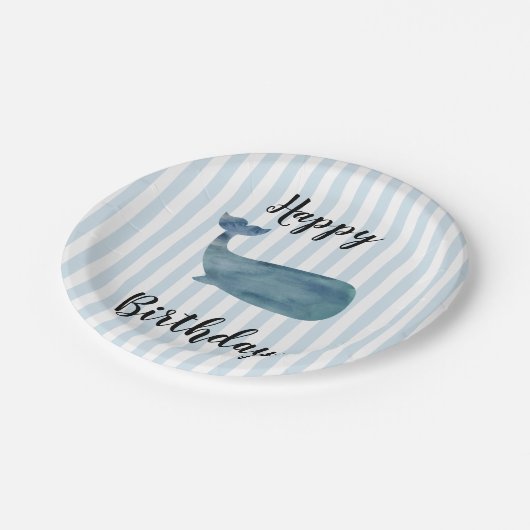 Walvis Nautical Happy Birthday Stripe papieren Bor Papieren Bordje (Gekanteld)