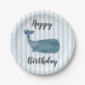 Walvis Nautical Happy Birthday Stripe papieren Bor Papieren Bordje (Voorkant)