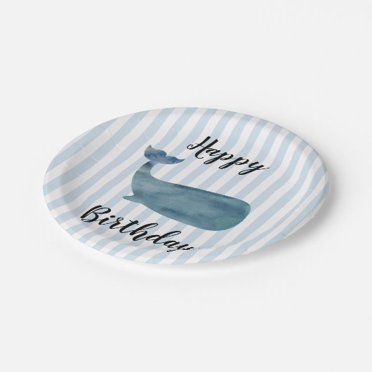 Walvis Nautical Happy Birthday Stripe papieren Bor Papieren Bordje (Gekanteld)