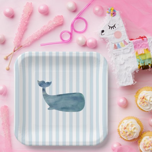 Walvis Nautical Stripe Paper Borden Papieren Bordje (Feest)