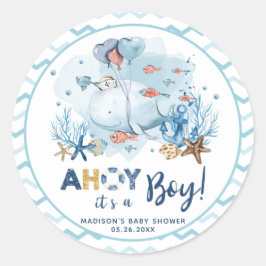 Walvis Nautische Jongen Baby Shower Bedank Favor Ronde Sticker