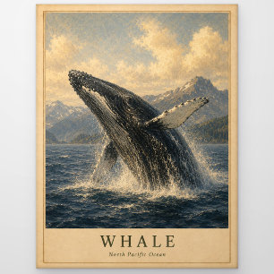 Walvis Noord-Pacifische OCEAAN VINTAGE Briefkaart