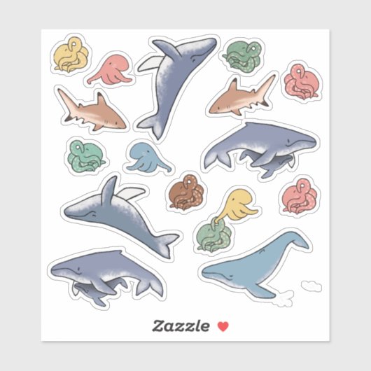Walvis Octopus & Haaien stickers (Vel)