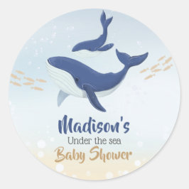 Walvis onder de zee Baby Shower Ronde Sticker