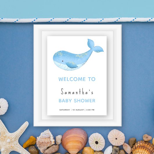 Walvis onder de zee baby shower welkom poster