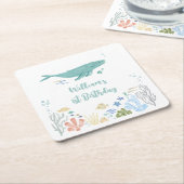 Walvis onder het Zee 1e Verjaardag Kartonnen Onderzetters (Schuin)